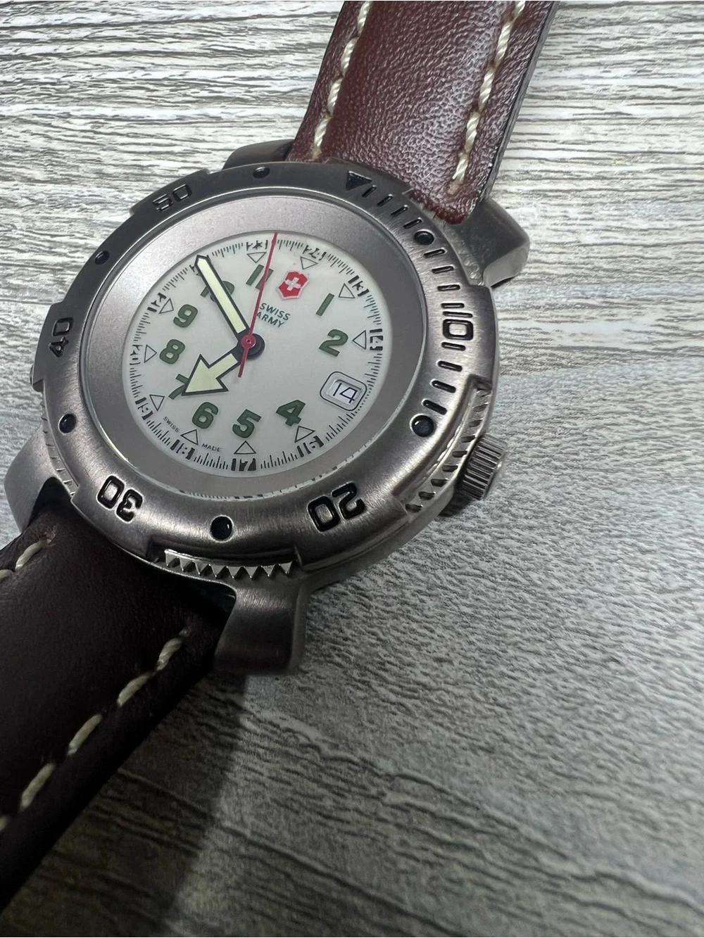 Swiss Army Watch with Brown Leather Strap - White Dial